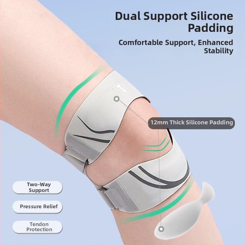 Patellát tartó térdvédő a térdízület védelméért, anyagok Spandex-Nylon-Szilíkon, tömeg 100 g alatt, futáshoz és ugrókötélhez