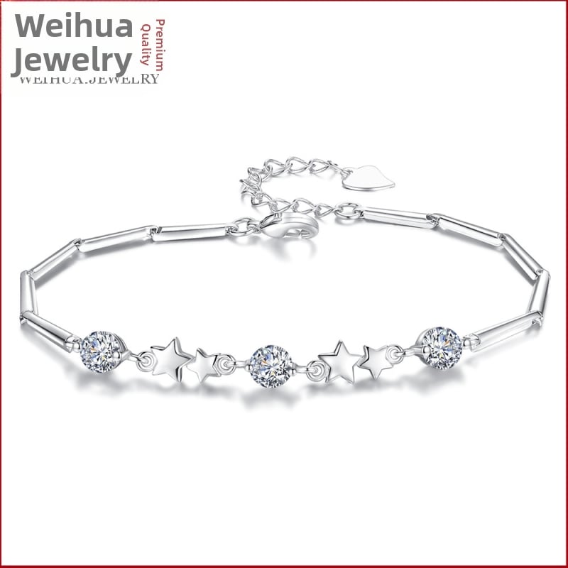 Réz karkötő ezüstbevonattal, csillag motívummal, modell W169 Kettős Csillag karkötő