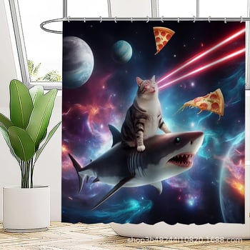 Poliészteres vízálló zuhanyfüggöny a fürdőszobához, őrült macska mintával, kreatív stílus; logónyomtatás és testreszabás támogatott.