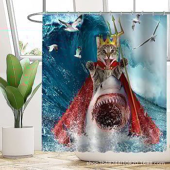 Poliészteres vízálló zuhanyfüggöny a fürdőszobához, őrült macska mintával, kreatív stílus; logónyomtatás és testreszabás támogatott.