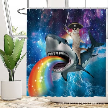 Poliészteres vízálló zuhanyfüggöny a fürdőszobához, őrült macska mintával, kreatív stílus; logónyomtatás és testreszabás támogatott.