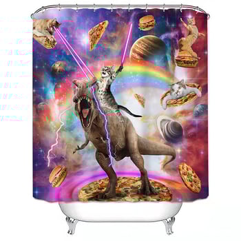 Poliészteres vízálló zuhanyfüggöny a fürdőszobához, őrült macska mintával, kreatív stílus; logónyomtatás és testreszabás támogatott.