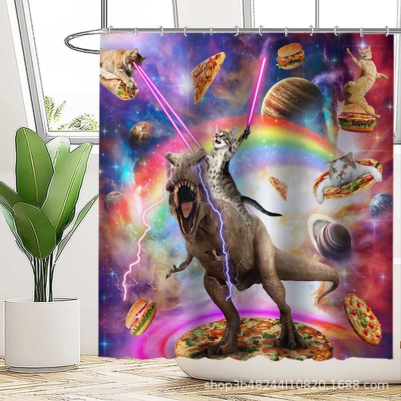 Poliészteres vízálló zuhanyfüggöny a fürdőszobához, őrült macska mintával, kreatív stílus; logónyomtatás és testreszabás támogatott.