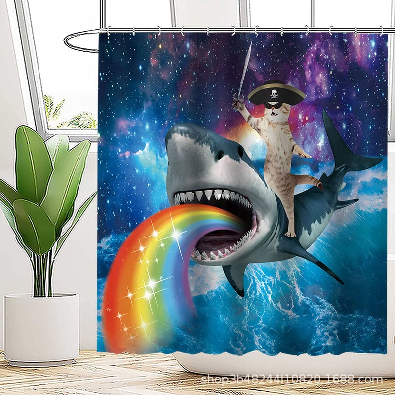 Poliészteres vízálló zuhanyfüggöny a fürdőszobához, őrült macska mintával, kreatív stílus; logónyomtatás és testreszabás támogatott.
