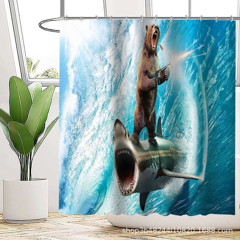 Poliészteres vízálló zuhanyfüggöny a fürdőszobához, őrült macska mintával, kreatív stílus; logónyomtatás és testreszabás támogatott.