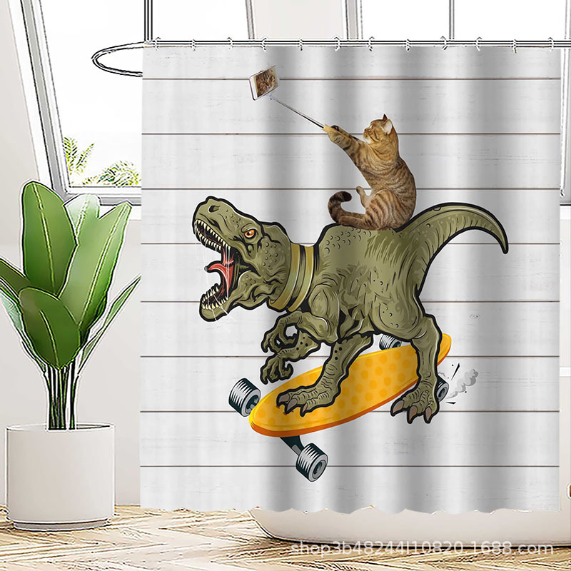 Poliészteres vízálló zuhanyfüggöny a fürdőszobához, őrült macska mintával, kreatív stílus; logónyomtatás és testreszabás támogatott.