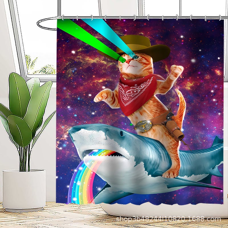 Poliészteres vízálló zuhanyfüggöny a fürdőszobához, őrült macska mintával, kreatív stílus; logónyomtatás és testreszabás támogatott.