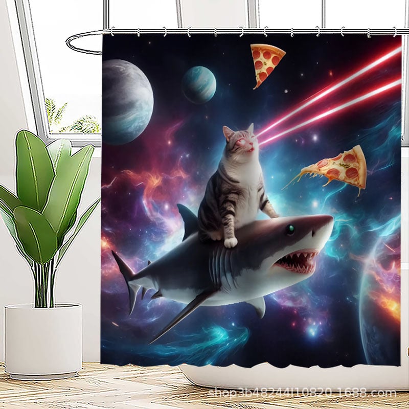 Poliészteres vízálló zuhanyfüggöny a fürdőszobához, őrült macska mintával, kreatív stílus; logónyomtatás és testreszabás támogatott.
