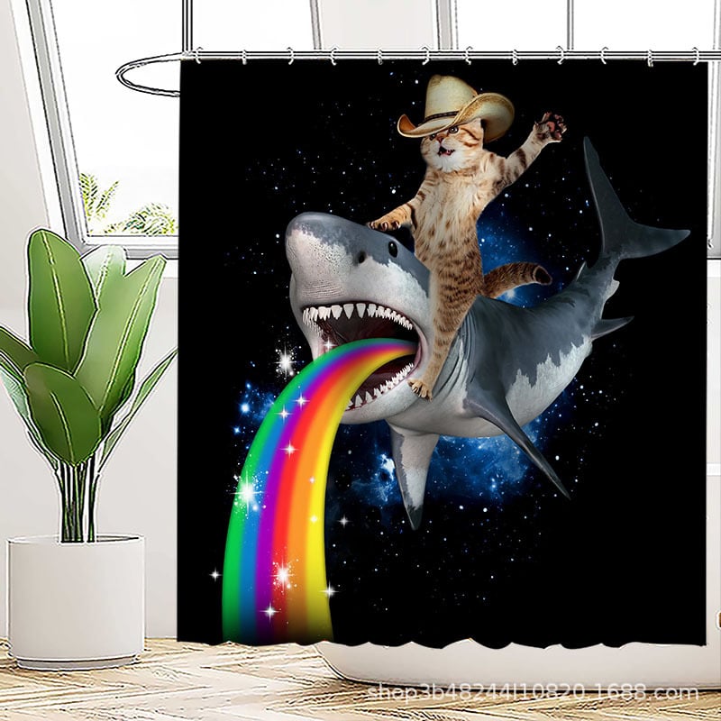 Poliészteres vízálló zuhanyfüggöny a fürdőszobához, őrült macska mintával, kreatív stílus; logónyomtatás és testreszabás támogatott.