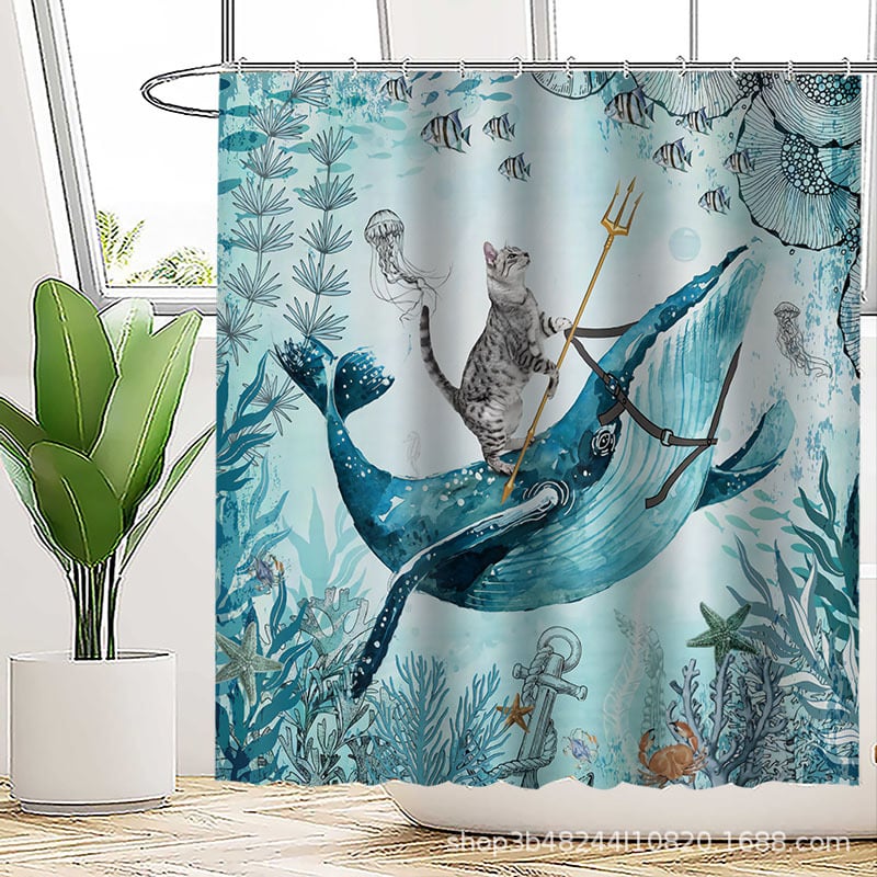 Poliészteres vízálló zuhanyfüggöny a fürdőszobához, őrült macska mintával, kreatív stílus; logónyomtatás és testreszabás támogatott.