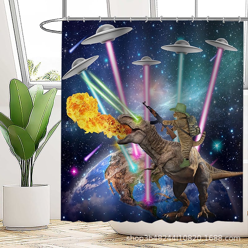 Poliészteres vízálló zuhanyfüggöny a fürdőszobához, őrült macska mintával, kreatív stílus; logónyomtatás és testreszabás támogatott.