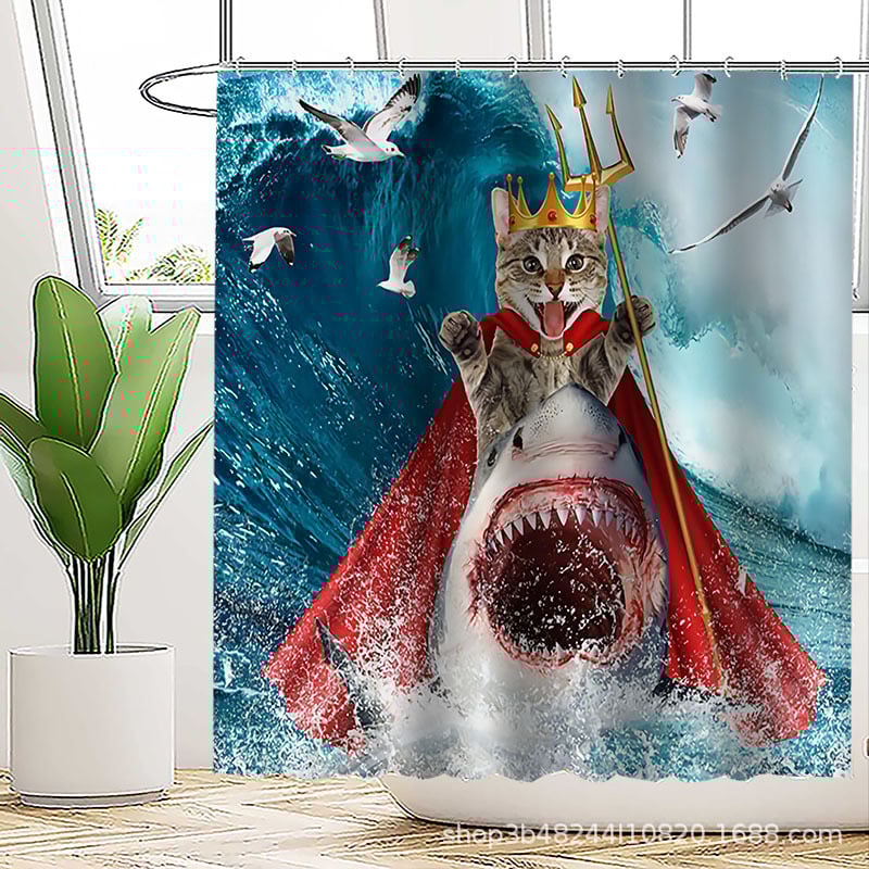 Poliészteres vízálló zuhanyfüggöny a fürdőszobához, őrült macska mintával, kreatív stílus; logónyomtatás és testreszabás támogatott.