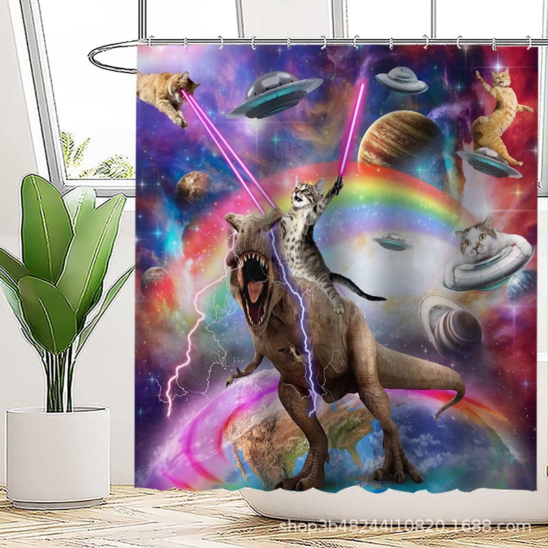 Poliészteres vízálló zuhanyfüggöny a fürdőszobához, őrült macska mintával, kreatív stílus; logónyomtatás és testreszabás támogatott.
