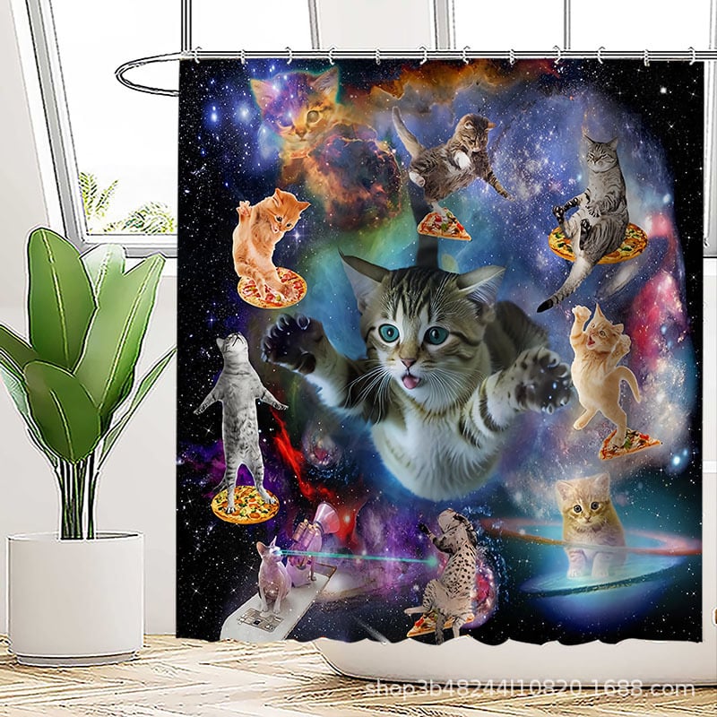 Poliészteres vízálló zuhanyfüggöny a fürdőszobához, őrült macska mintával, kreatív stílus; logónyomtatás és testreszabás támogatott.