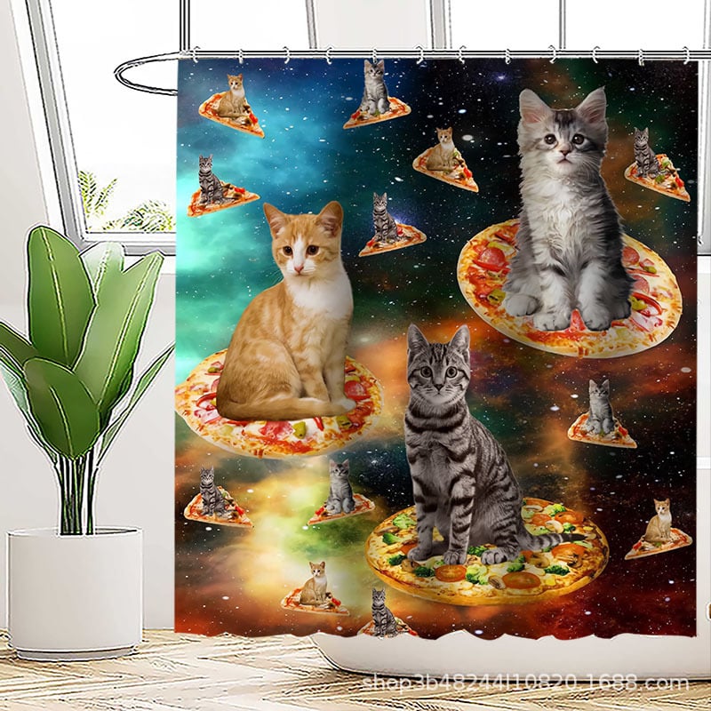 Poliészteres vízálló zuhanyfüggöny a fürdőszobához, őrült macska mintával, kreatív stílus; logónyomtatás és testreszabás támogatott.