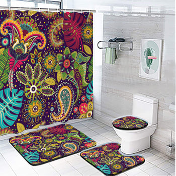 Bohem stílusú nyomtatott fürdőszobai zuhanyfüggöny és válaszfal készlet, poliészter, vízálló és penészálló (Poliészter; Bohem stílus; Nyomtatott minta; Testreszabás elérhető; Licencelt magáncímke)