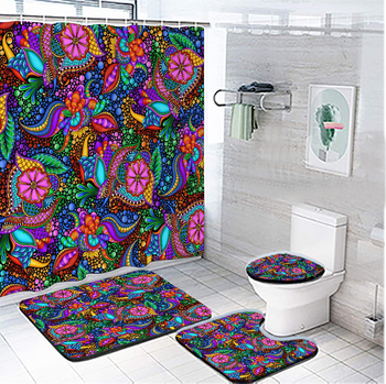 Bohem stílusú nyomtatott fürdőszobai zuhanyfüggöny és válaszfal készlet, poliészter, vízálló és penészálló (Poliészter; Bohem stílus; Nyomtatott minta; Testreszabás elérhető; Licencelt magáncímke)
