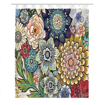 Bohem stílusú nyomtatott fürdőszobai zuhanyfüggöny és válaszfal készlet, poliészter, vízálló és penészálló (Poliészter; Bohem stílus; Nyomtatott minta; Testreszabás elérhető; Licencelt magáncímke)
