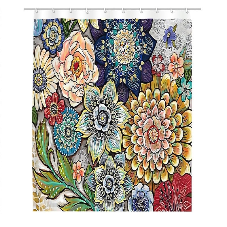 Bohem stílusú nyomtatott fürdőszobai zuhanyfüggöny és válaszfal készlet, poliészter, vízálló és penészálló (Poliészter; Bohem stílus; Nyomtatott minta; Testreszabás elérhető; Licencelt magáncímke)