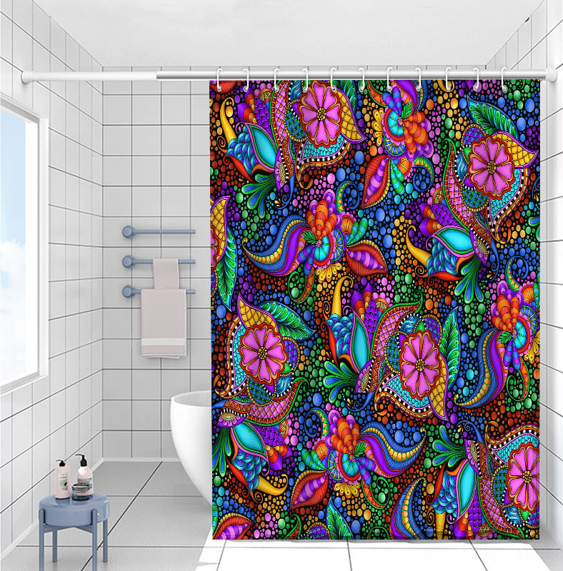 Bohem stílusú nyomtatott fürdőszobai zuhanyfüggöny és válaszfal készlet, poliészter, vízálló és penészálló (Poliészter; Bohem stílus; Nyomtatott minta; Testreszabás elérhető; Licencelt magáncímke)