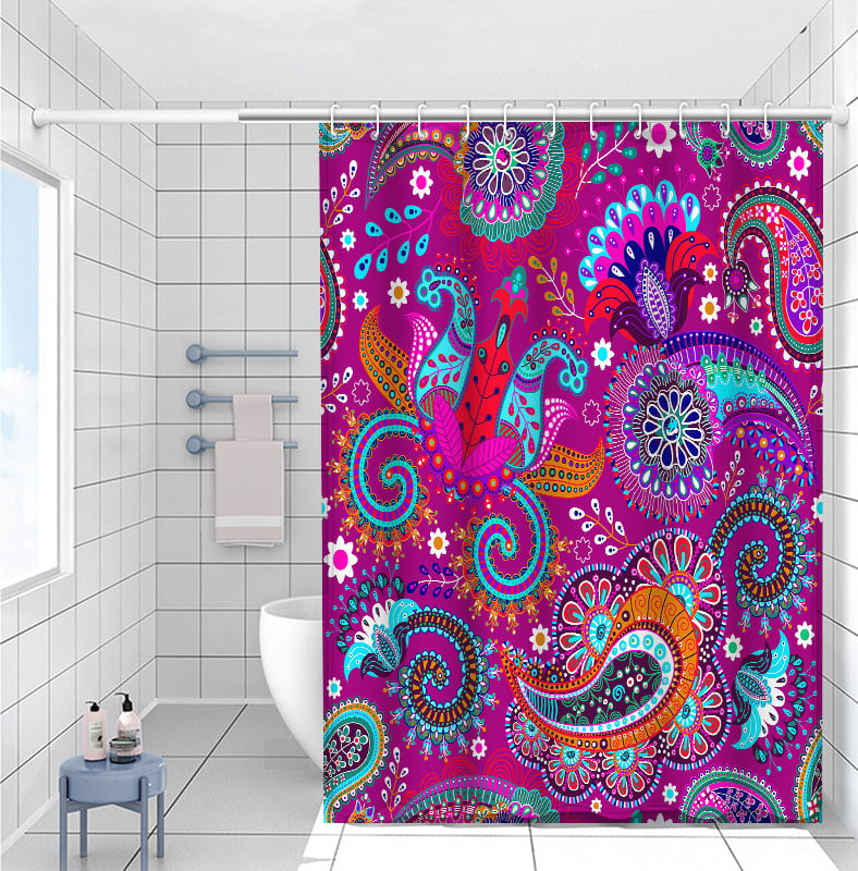 Bohem stílusú nyomtatott fürdőszobai zuhanyfüggöny és válaszfal készlet, poliészter, vízálló és penészálló (Poliészter; Bohem stílus; Nyomtatott minta; Testreszabás elérhető; Licencelt magáncímke)