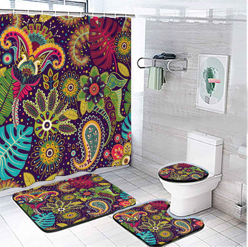 Bohem stílusú nyomtatott fürdőszobai zuhanyfüggöny és válaszfal készlet, poliészter, vízálló és penészálló (Poliészter; Bohem stílus; Nyomtatott minta; Testreszabás elérhető; Licencelt magáncímke)