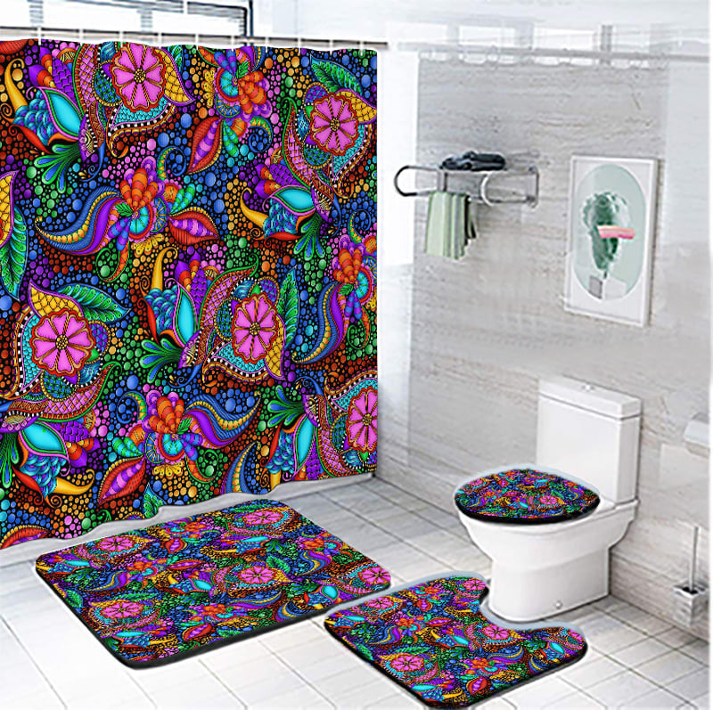 Bohem stílusú nyomtatott fürdőszobai zuhanyfüggöny és válaszfal készlet, poliészter, vízálló és penészálló (Poliészter; Bohem stílus; Nyomtatott minta; Testreszabás elérhető; Licencelt magáncímke)