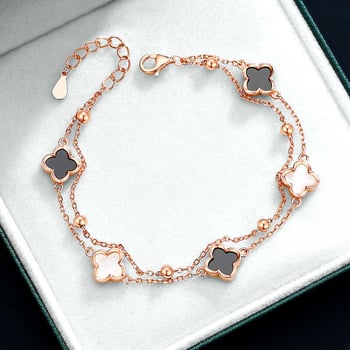 S925 ezüst karkötő agáttal, négylevelű lóhere, kettős rétegű virágos dizájn, női könnyű luxus stílus