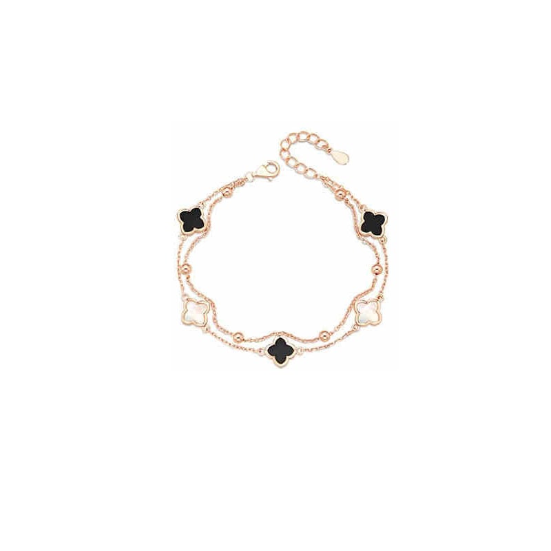 S925 ezüst karkötő agáttal, négylevelű lóhere, kettős rétegű virágos dizájn, női könnyű luxus stílus