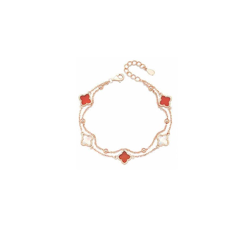 S925 ezüst karkötő agáttal, négylevelű lóhere, kettős rétegű virágos dizájn, női könnyű luxus stílus