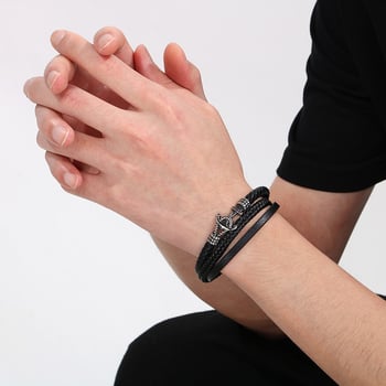 Titán acélból készült karkötő horgonyos bőrvonallal, kézzel kötött, uniszex, geometrikus többszintű dizájn, márka Kalen