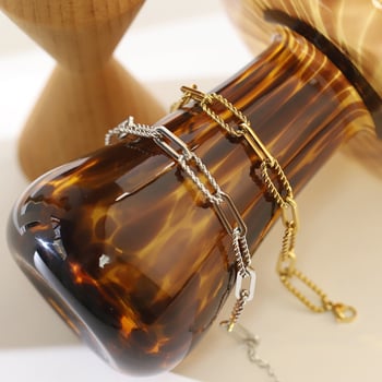 Whale Rain titánium acél karkötő összetett csavart lánccal, nőknek, csiszolt és polírozott felület, stacking stílus