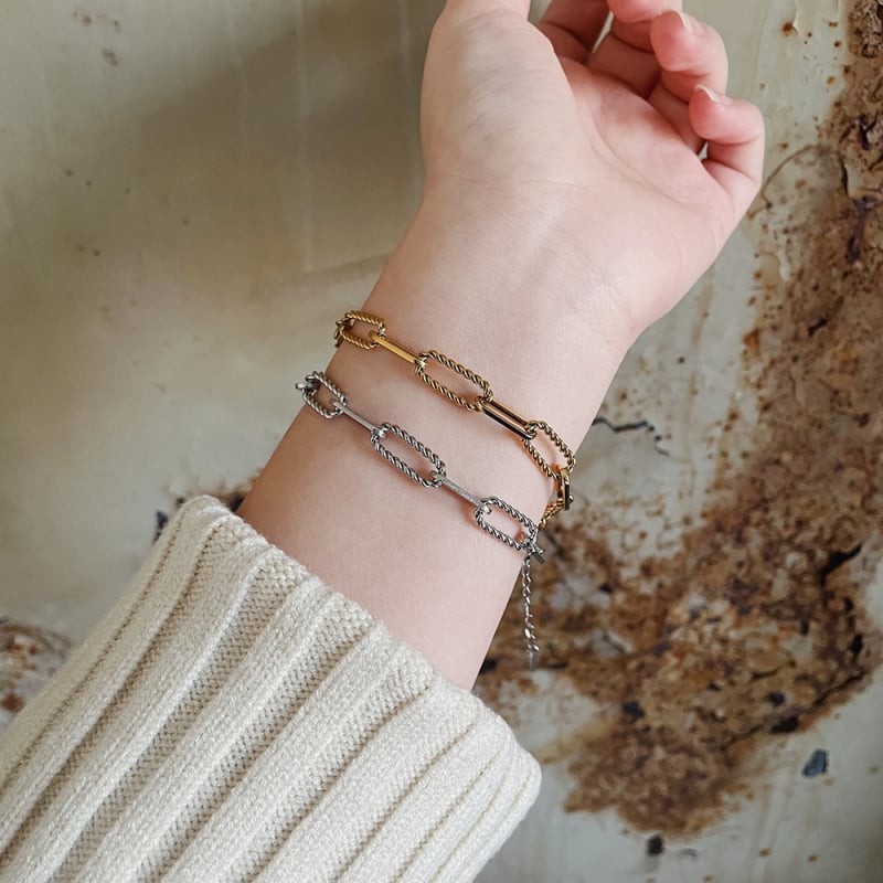 Whale Rain titánium acél karkötő összetett csavart lánccal, nőknek, csiszolt és polírozott felület, stacking stílus