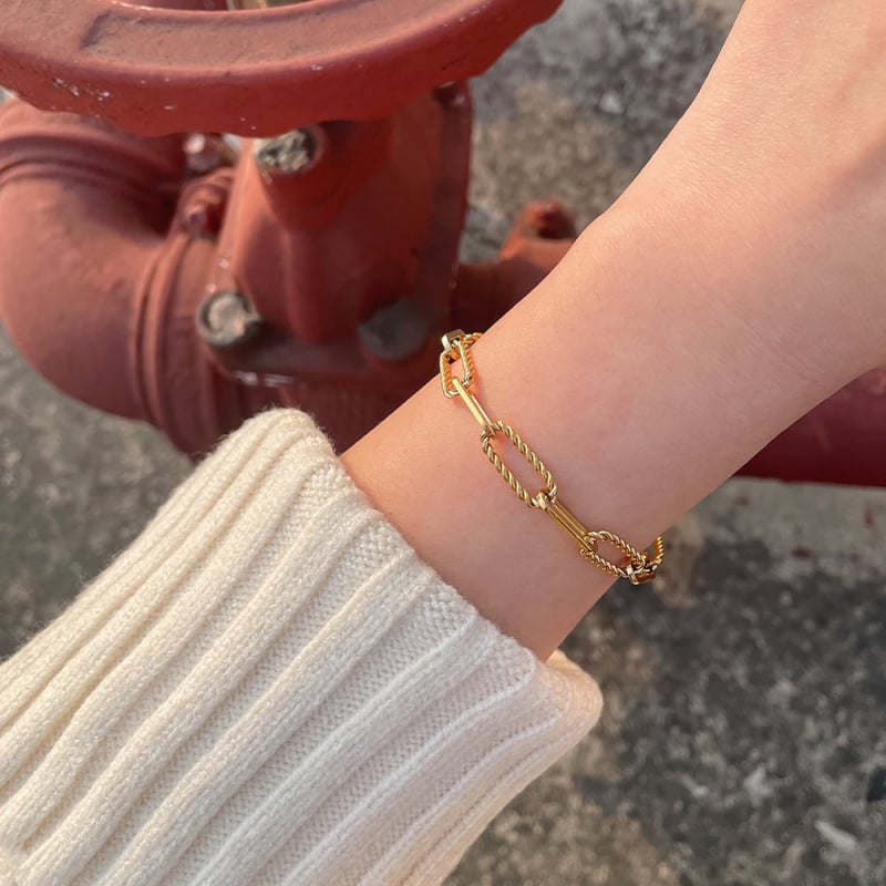 Whale Rain titánium acél karkötő összetett csavart lánccal, nőknek, csiszolt és polírozott felület, stacking stílus