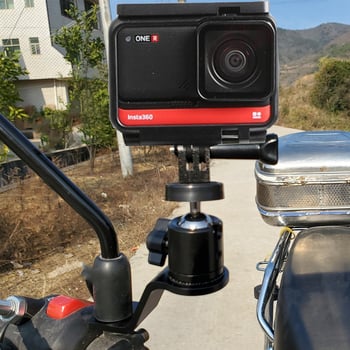 Držač za akcijske kamere, aluminijska legura + ABS, kompatibilan s Insta360 One X R i drugim akcijskim kamerama, dodatak za panoramsko/ nagibno ogledalo motocikla