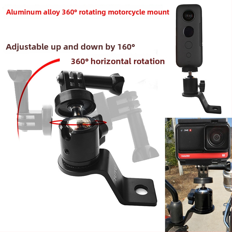 Držiak na akčné kamery, hliníková zliatina + ABS, kompatibilný s Insta360 One X R a ďalšími pohybovými kamerami, príslušenstvo pre spätné zrkadlo motocykla