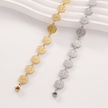 Női karkötő Szent Benedek-mintával, rozsdamentes acél, elektroplattázás, geometriai kialakítás, utazási ajándék