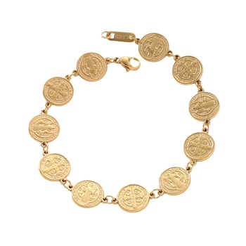 Női karkötő Szent Benedek-mintával, rozsdamentes acél, elektroplattázás, geometriai kialakítás, utazási ajándék