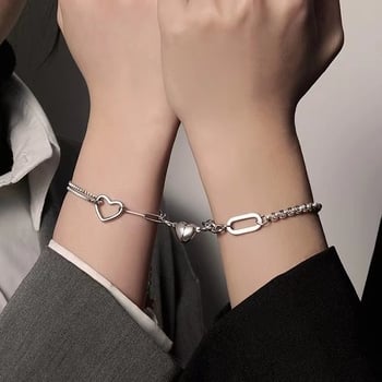 Szív alakú karkötő pár számára, mágneses záróval, réz, egyszerű stílus, uniszex