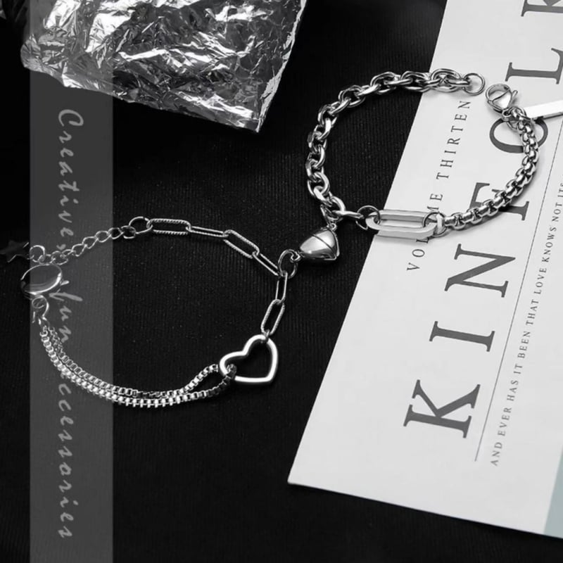 Szív alakú karkötő pár számára, mágneses záróval, réz, egyszerű stílus, uniszex