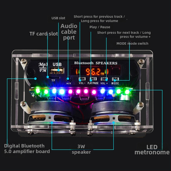 DIY rádiový audiokit: zosilňovač, Bluetooth reproduktor, FM spektrum, zváracia prax pre vzdelávanie