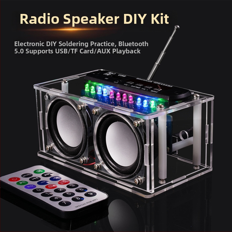DIY rádiový audiokit: zosilňovač, Bluetooth reproduktor, FM spektrum, zváracia prax pre vzdelávanie