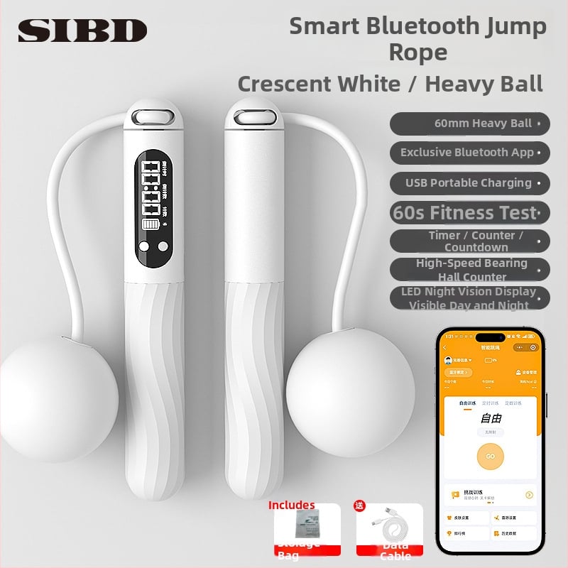 Vezeték nélküli Bluetooth ugrókötél alkalmazással és töltőre csatlakoztatható súlyozott golyóval felnőtteknek edzésre és aerobikhoz (Anyag: ABS; Specifikáció: 3; Alkalmas: futás, edzés, bodybuilding)