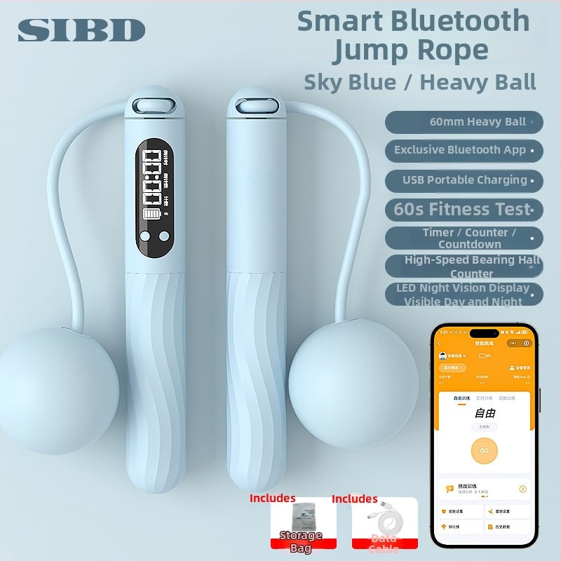 Vezeték nélküli Bluetooth ugrókötél alkalmazással és töltőre csatlakoztatható súlyozott golyóval felnőtteknek edzésre és aerobikhoz (Anyag: ABS; Specifikáció: 3; Alkalmas: futás, edzés, bodybuilding)