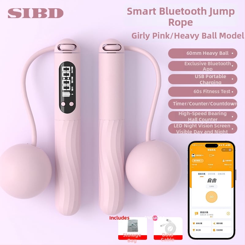 Vezeték nélküli Bluetooth ugrókötél alkalmazással és töltőre csatlakoztatható súlyozott golyóval felnőtteknek edzésre és aerobikhoz (Anyag: ABS; Specifikáció: 3; Alkalmas: futás, edzés, bodybuilding)