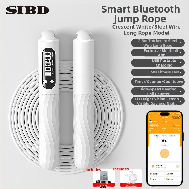 Vezeték nélküli Bluetooth ugrókötél alkalmazással és töltőre csatlakoztatható súlyozott golyóval felnőtteknek edzésre és aerobikhoz (Anyag: ABS; Specifikáció: 3; Alkalmas: futás, edzés, bodybuilding)