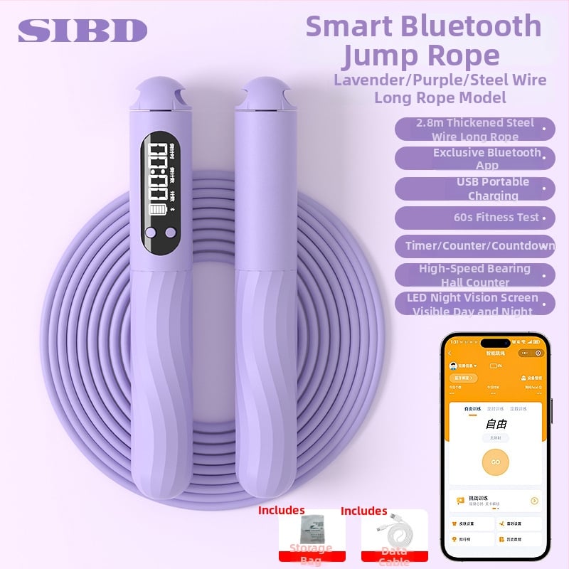 Vezeték nélküli Bluetooth ugrókötél alkalmazással és töltőre csatlakoztatható súlyozott golyóval felnőtteknek edzésre és aerobikhoz (Anyag: ABS; Specifikáció: 3; Alkalmas: futás, edzés, bodybuilding)