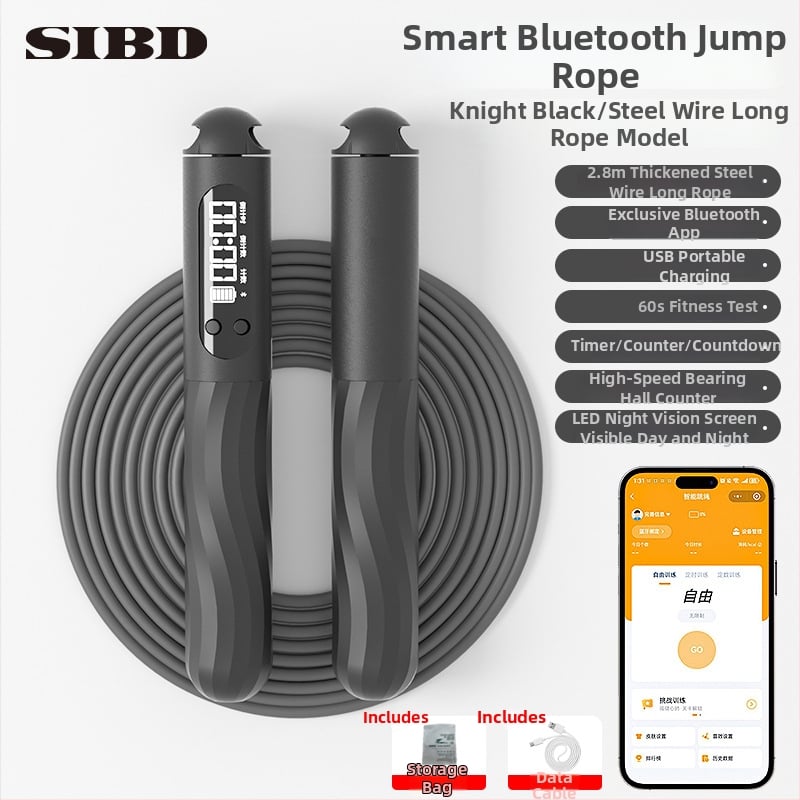 Vezeték nélküli Bluetooth ugrókötél alkalmazással és töltőre csatlakoztatható súlyozott golyóval felnőtteknek edzésre és aerobikhoz (Anyag: ABS; Specifikáció: 3; Alkalmas: futás, edzés, bodybuilding)