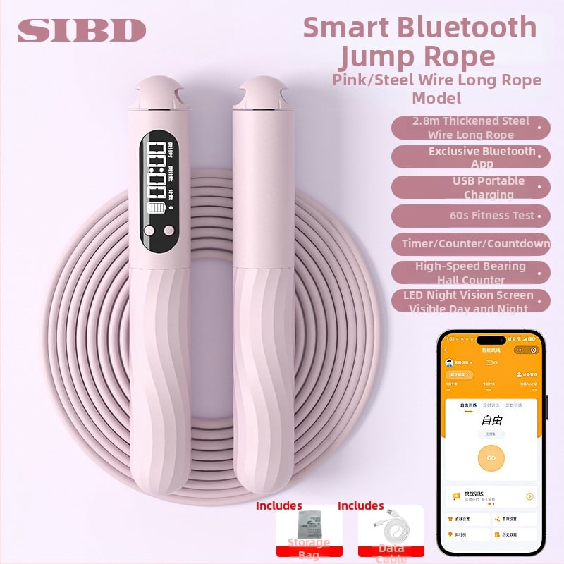 Vezeték nélküli Bluetooth ugrókötél alkalmazással és töltőre csatlakoztatható súlyozott golyóval felnőtteknek edzésre és aerobikhoz (Anyag: ABS; Specifikáció: 3; Alkalmas: futás, edzés, bodybuilding)