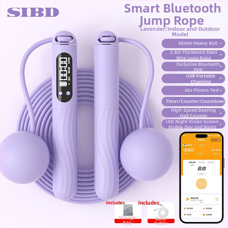 Vezeték nélküli Bluetooth ugrókötél alkalmazással és töltőre csatlakoztatható súlyozott golyóval felnőtteknek edzésre és aerobikhoz (Anyag: ABS; Specifikáció: 3; Alkalmas: futás, edzés, bodybuilding)